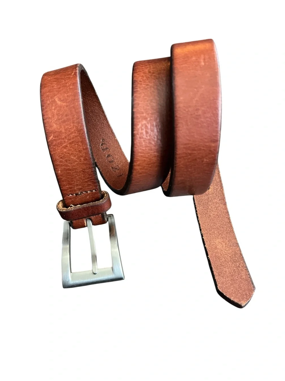 Izod Brown Leather Belt with Brushed Silver Buckle Size Small